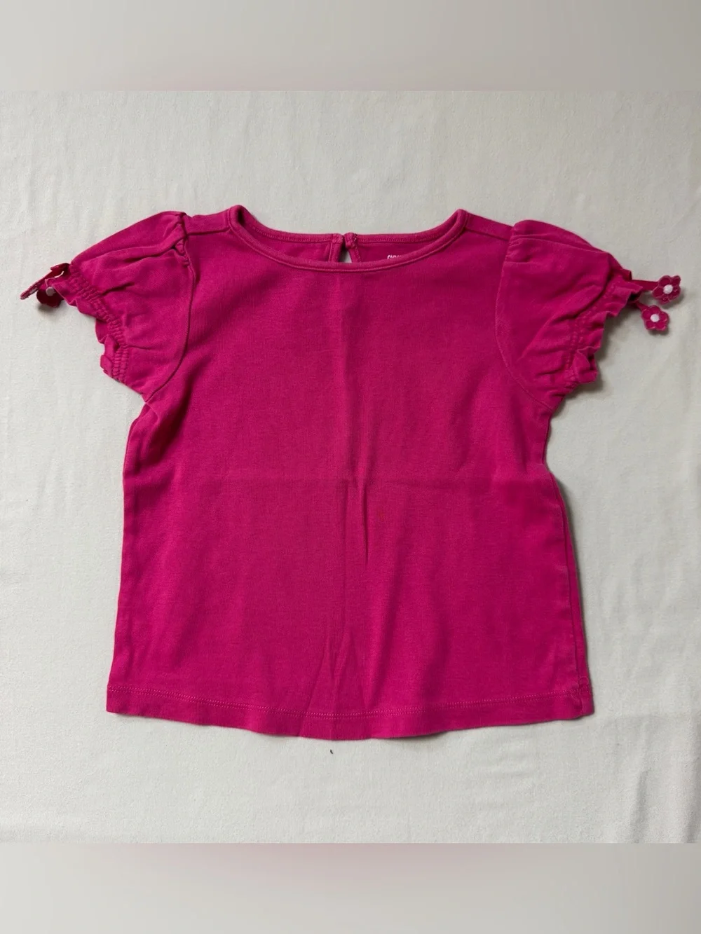 Pink Shirt Top Girl’s 3T Puff Short Sleeve Summer Play Camp Beach Fuchsia Cute